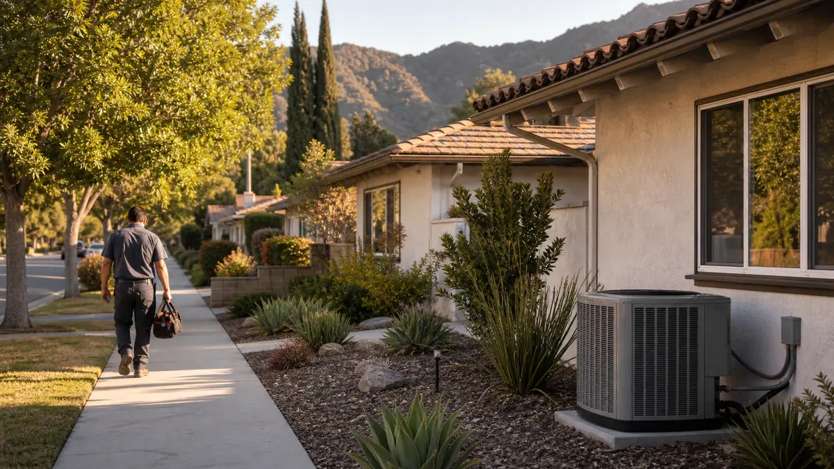 Carrier HVAC technician working in the Peacock Village neighborhood of Arcadia, CA