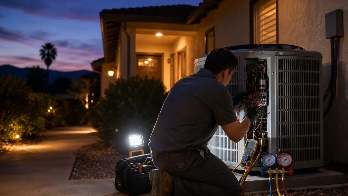 Technician responding to an emergency no-cool Carrier AC call in Arcadia, CA